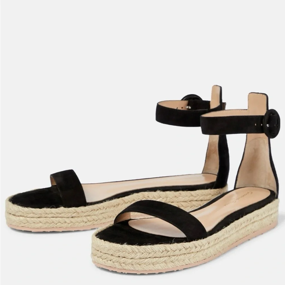 Gianvito Rossi Portofino Black Espadrille Wedge, Sz 36.5